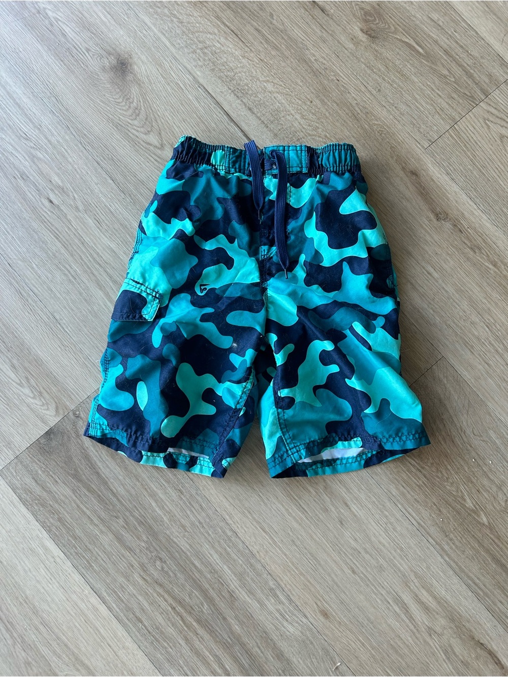 Blue & Turquoise Camo Kids Swim Trunks